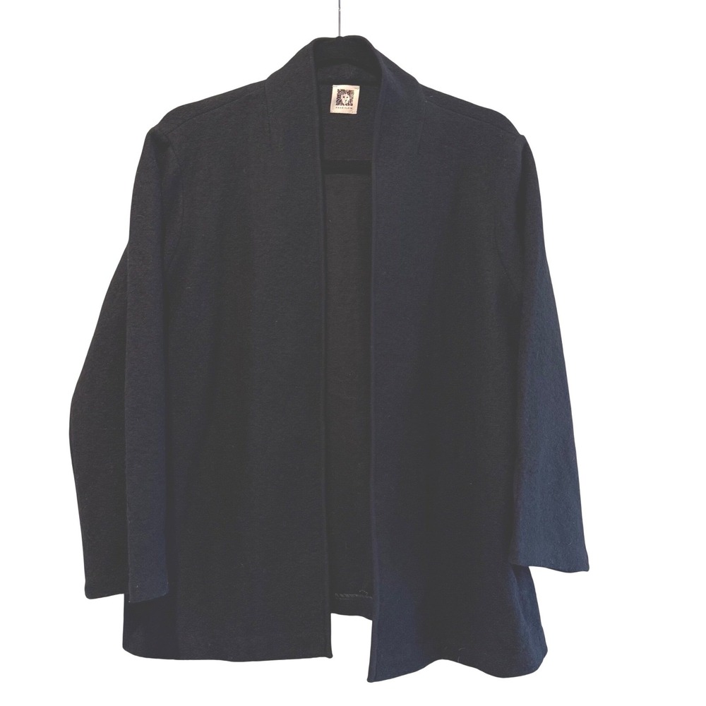 Anne Klein Womens Open Front Cardigan Sweater 56% Wool Black Size Large